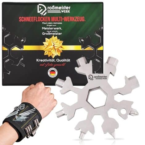 18-in-1 Multifunktionswerkzeug mit Schneeflockendesign + gratis Magnetarmband | Das ideale Männergeschenk für Allround-Handwerker.