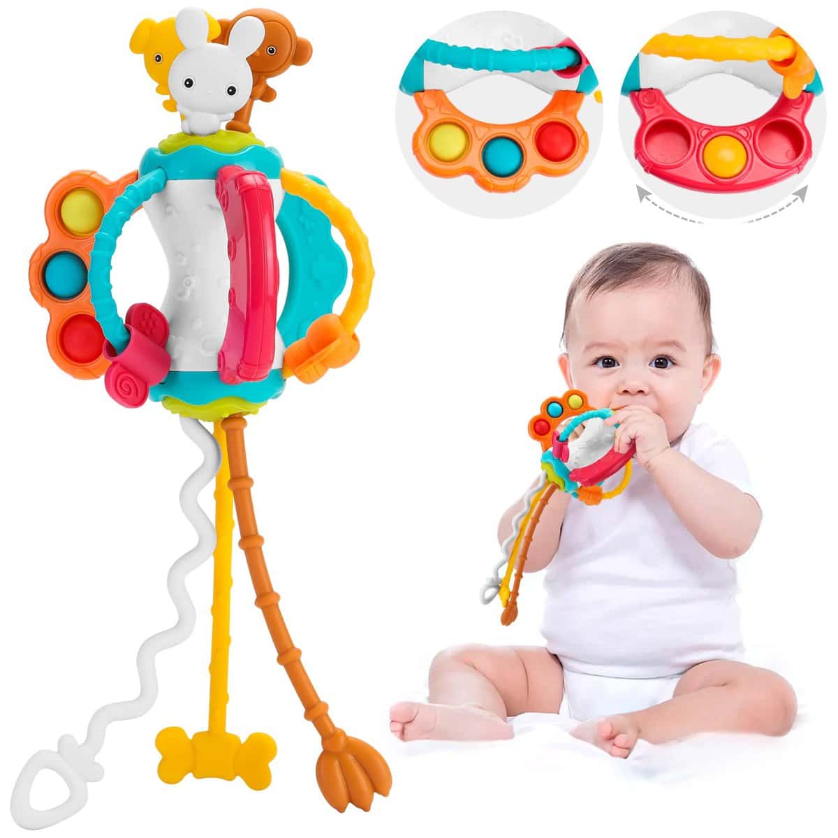 Sirecal Montessori Spielzeug ab 1 Jahr - Sensorisches Baby Spielzeug, Silikon Pull String Toy zum Aufhängen Feinmotorik Aktivitäts, Geschenk zur Früherziehung Babys und Kleinkinder ab 3 6 9 12 Monaten