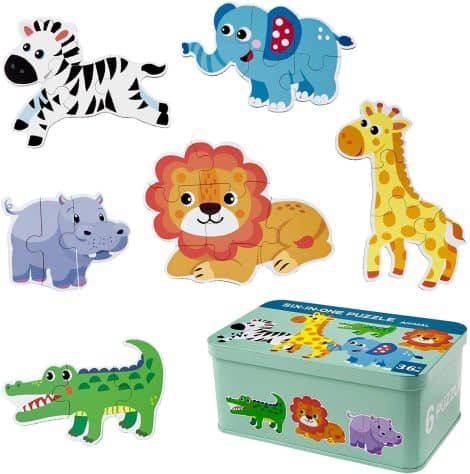 Comius Scharfes Kinderpuzzle, 6 Holzpuzzles, Montessori Spielzeug Set, Formpuzzles Lernspielzeug für Kleinkinder (Tiermotive).