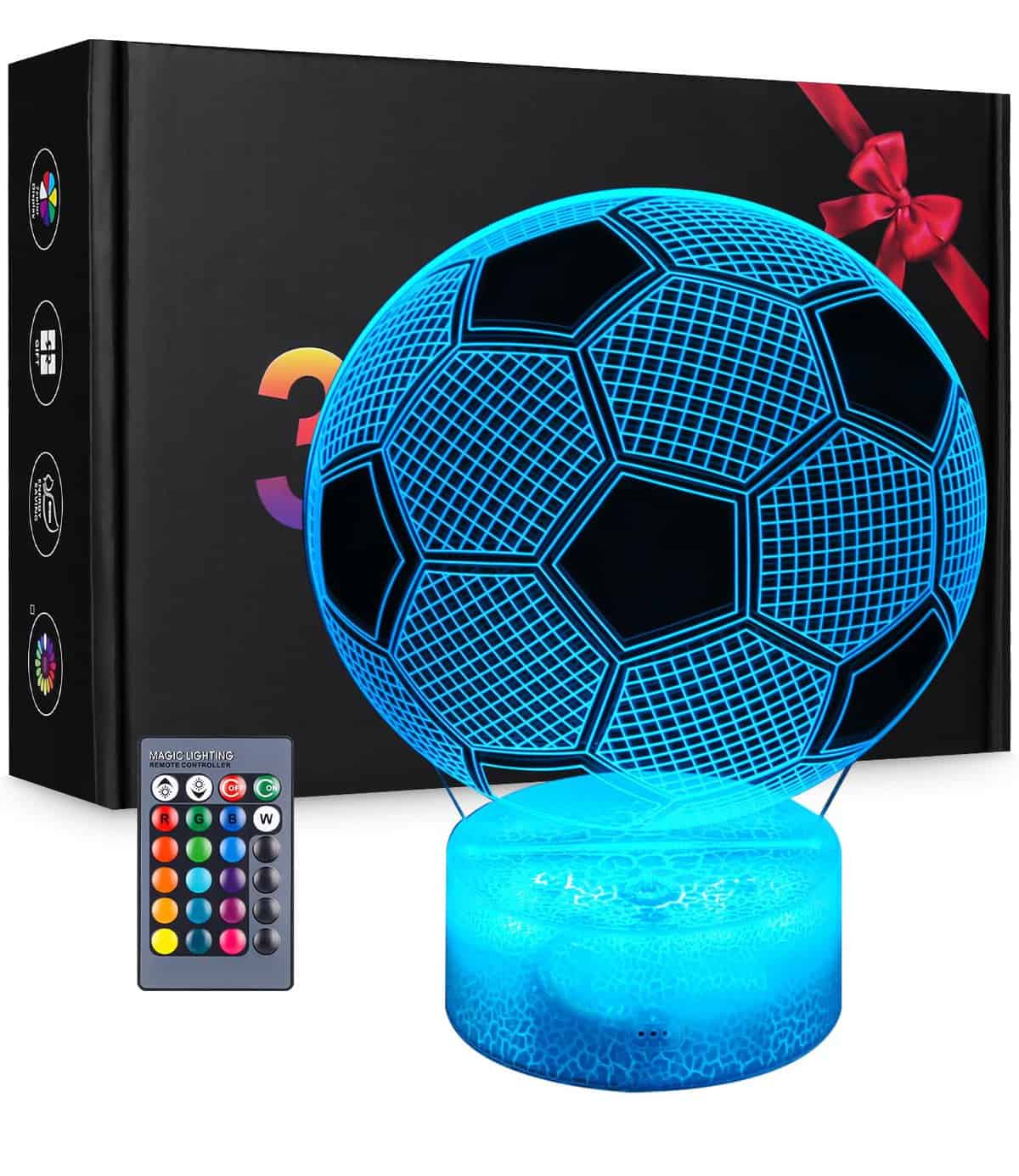 Fussball Geschenke Jungen Kinder Mädchen,3D Fußball Nachtlicht für Kinder Optische Täuschung Lampe mit Fernbedienung 16 Farben, Geschenke für Sport Fußballfans [Energieklasse G]