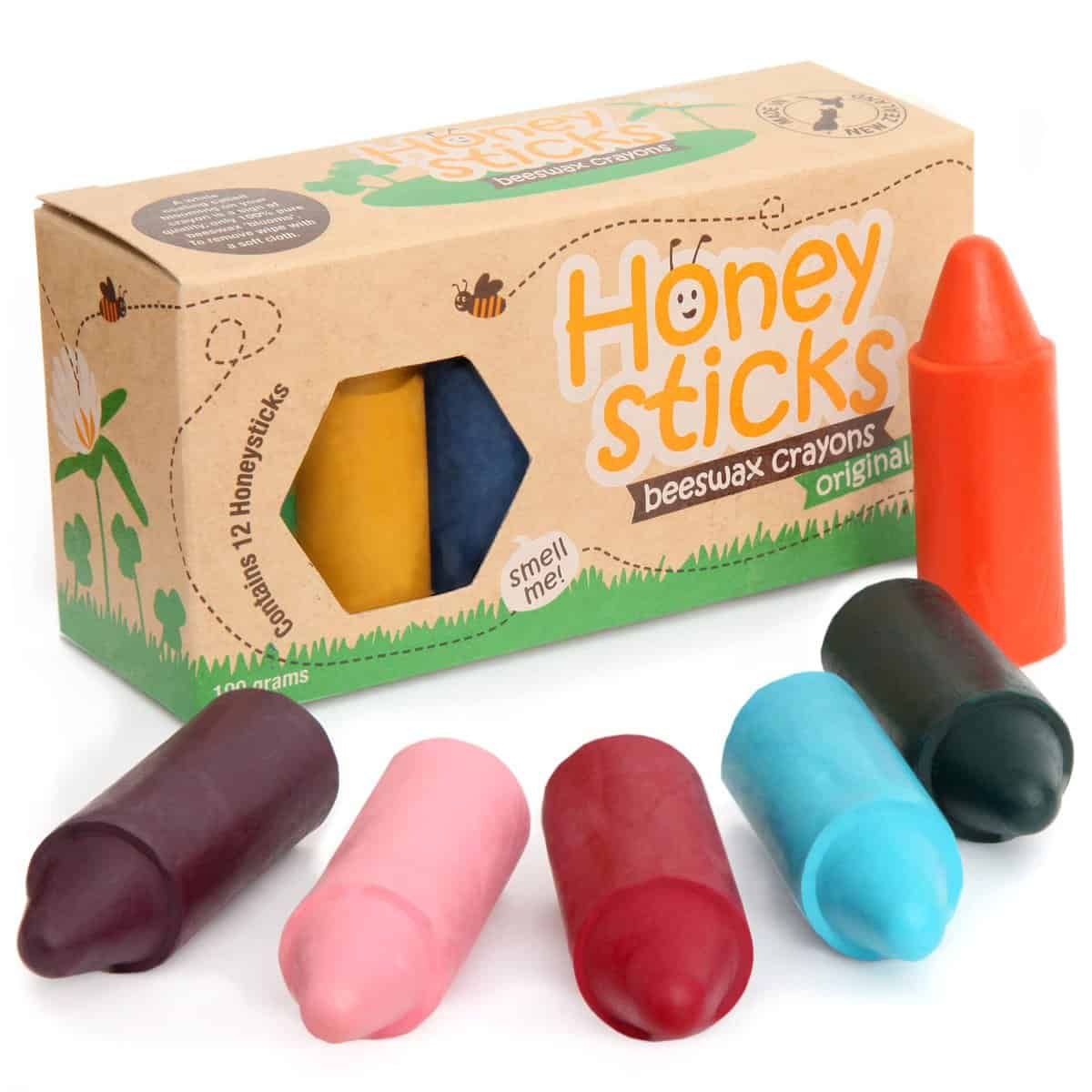 Honeysticks Wachsmalstifte aus 100% Bienenwachs (12er-Pack) – Ungiftig ab 1 Jahr für Kleinkinder – Natürliche Inhaltsstoffe und Lebensmittelechte Farben, Höchste Sicherheitsstandards