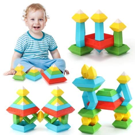 Kinder Bausteine “MONDYSPIEL” – 30-teiliges Montessori-Spielzeug für 2-6-jährige, ideales Lern- und Konstruktionsspielzeug. Perfektes Geschenk für Jungs und Mädchen!