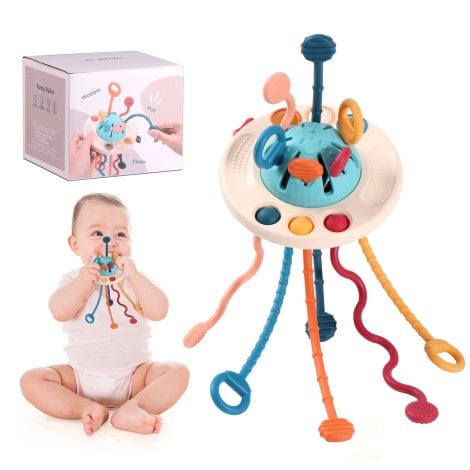 Oderra Sensorisches Montessori, Squeeze Zahnen Babyspielzeug für 18 Monate Baby Kleinkind Jungen Mädchen. Weiches Zugschnur Spielzeug als Geschenk.