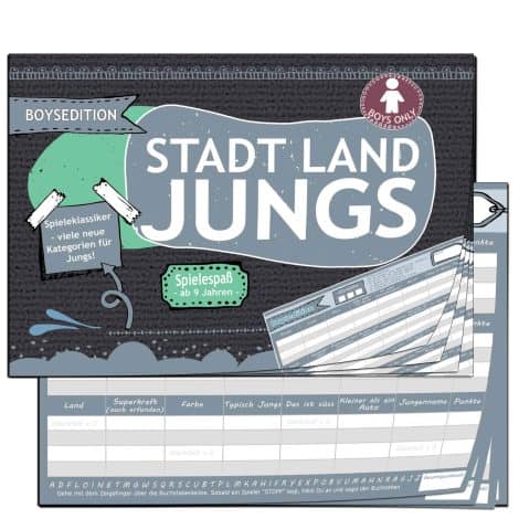 Stadt Land Fluss Spiel-Block für Jungen ab 9-12 Jahren – Kartensendung24, coole Geschenkidee für Geburtstage, Weihnachten oder Wichtelgeschenke!