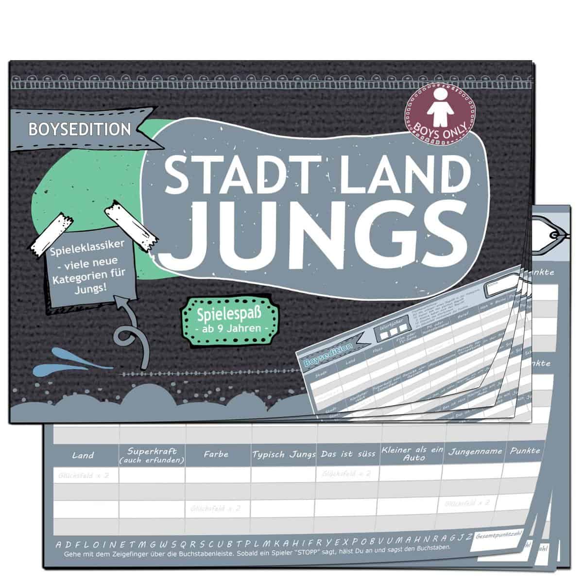 KARTENVERSAND24 Stadt Land Fluss Jungs Geschenk-Idee für Jungen ab 9 10 12 Jahren Geschenke Junior Spiel-Block Geburtstagsgeschenk Edition Wichtelgeschenk Kinder