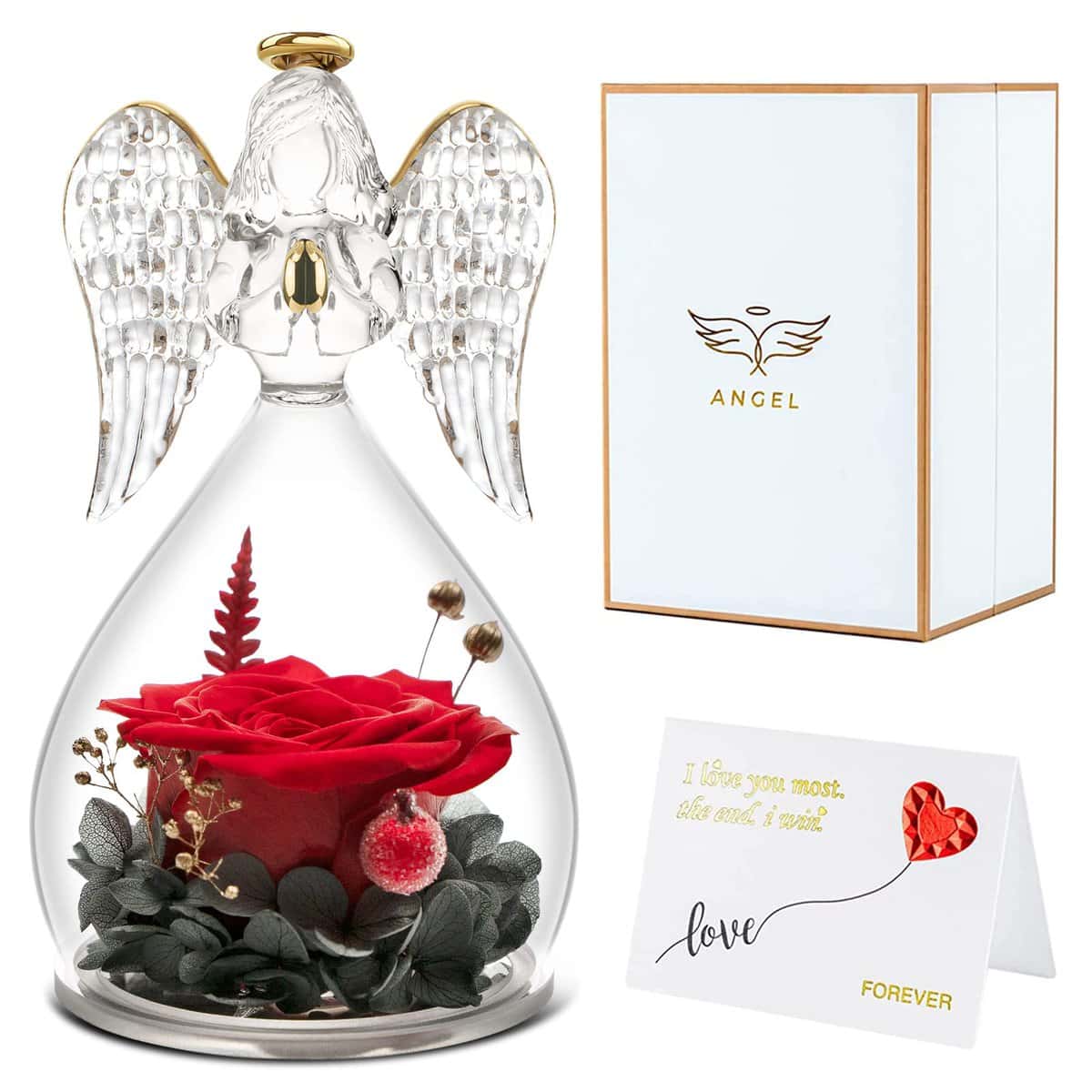 Miofula Ewige Rose im Engel Figur Geschenke für Mama, Handgefertigte Forever Rose Engel Geschenk für Frauen, Engel Geschenke für Mutter Oma zum Geburtstag Weihnachten Muttertag Valentinstag Jahrestag