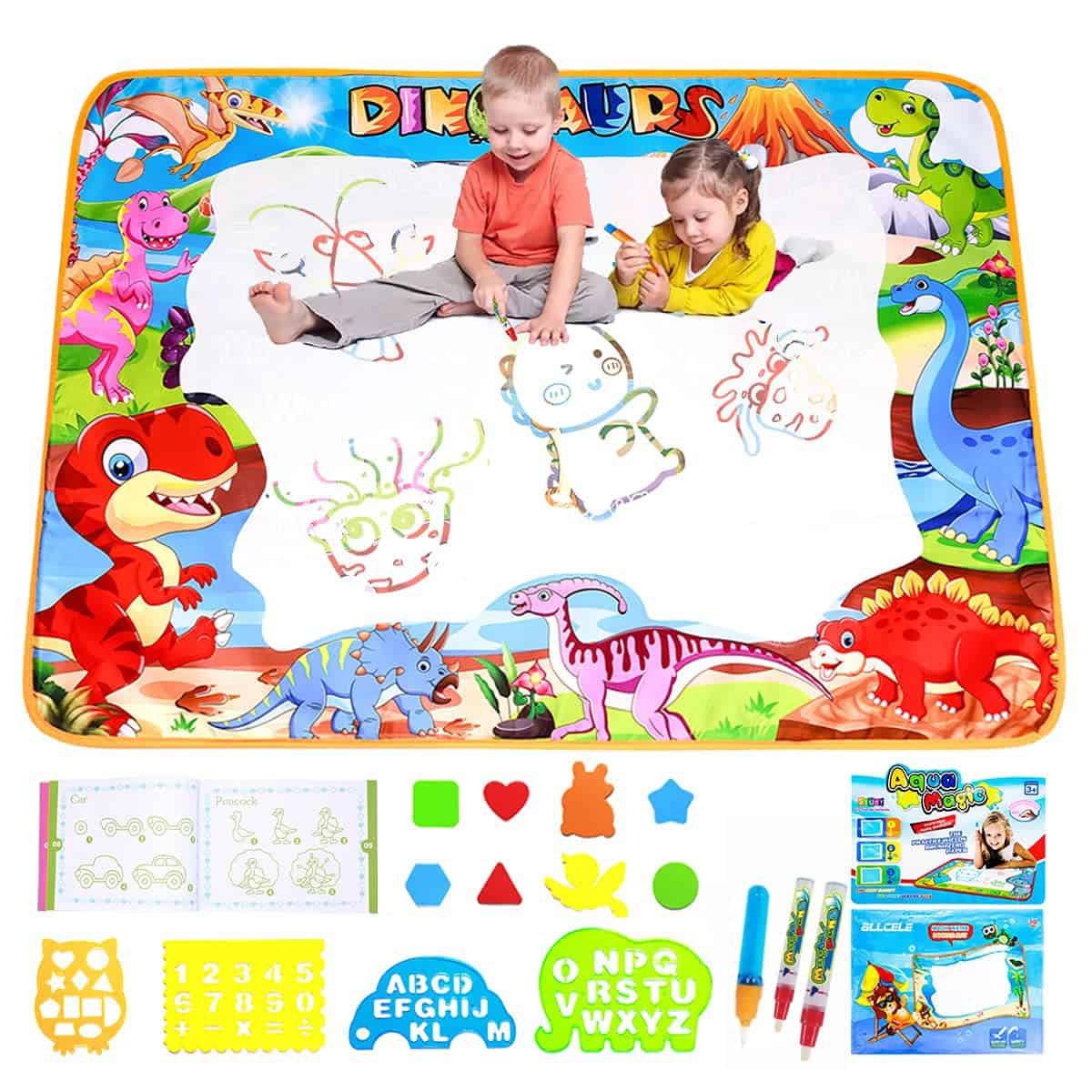 ALLCELE Wasser Doodle Matte Kinder ab 1 2 3 4 5 6 7 Jahre, Jungen Madchen Kinder Geschenke für Spielzeug 100 X 70cm Maltafel Dinosaurier Spielzeug