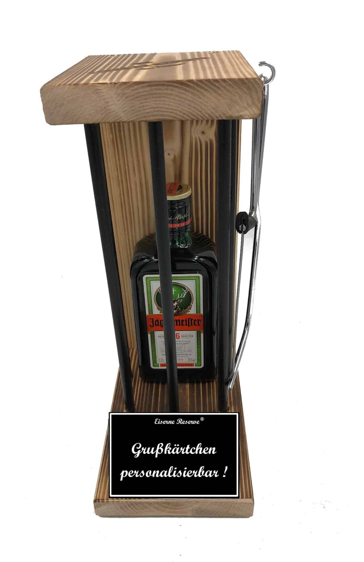 Personalisierte Geschenke für Männer Frauen Geschenkidee - Eiserne Reserve Black Edition Jägermeister Likör (1 x 0.35 l) mit Säge - Weihnachten Geburtstag Hochzeit