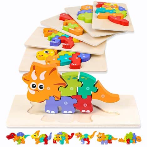 6 Dinosaurier Holzpuzzle für Kinder 1-2 Jahre: Montessori Spielzeug 2-3 Jahre mit Tasche, pädagogisches Baby Puzzle als Geschenk für 1-2 jährige Jungen und Mädchen.