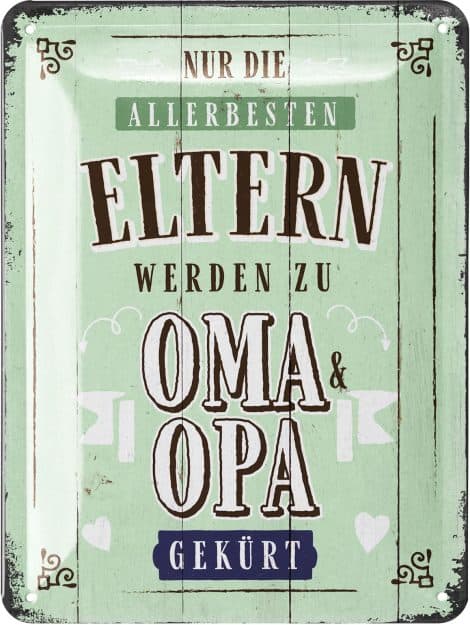 LANOLU Retro Blechschild “Nur die absolut besten Eltern werden zu Großeltern gekürt” Geschenk zur Karte – vintage Metallschild + Spruch, 15x20cm.