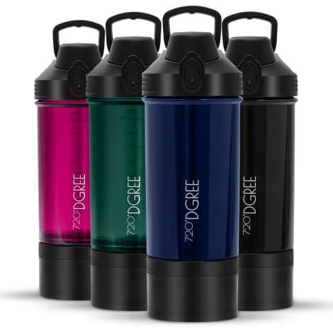 720°DGREE Fitness Shaker “uberShaker” – 550ml – Hochwertiger Eiweißshaker mit Pulverfach – Auslaufsicher, BPA-frei – Shaker für cremige Shakes.