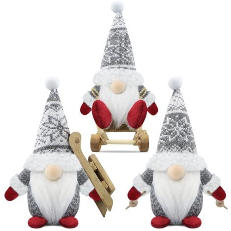 Set aus drei Gehydy Weihnachtswichtel-Figuren in Grau, perfekt zur Weihnachtsdekoration für Zuhause und Küche.