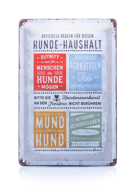 Retro-Emailleschild, 20 x 30 cm, PfotenSchild – Hunderegeln – Geschenk für Hunde-Besitzer, Vintage Design.