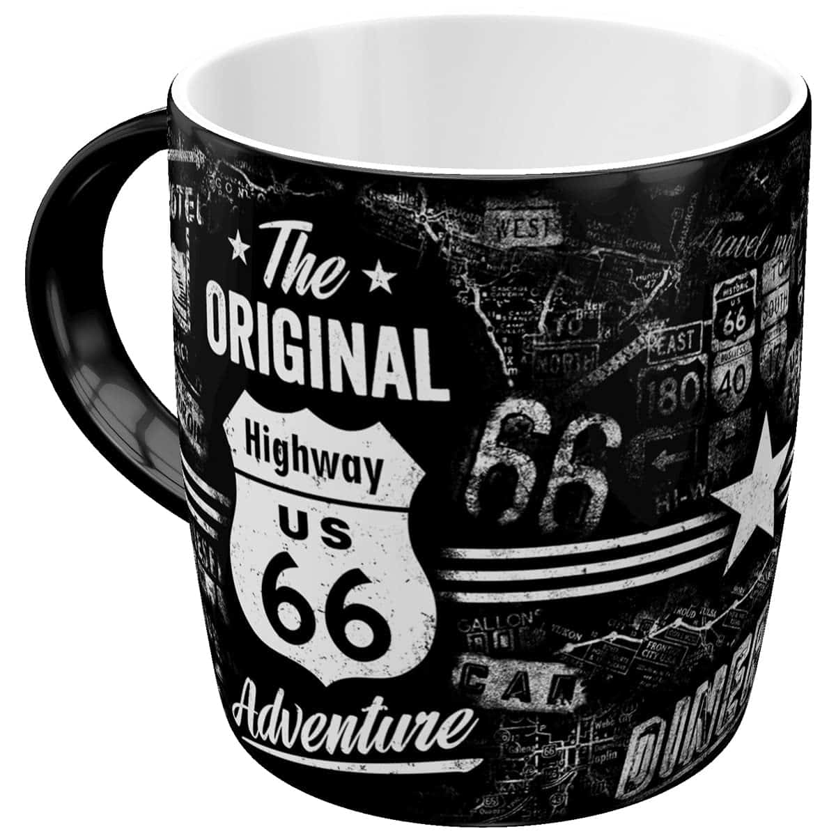 Nostalgic-Art Retro Kaffee-Becher, 330 ml, Highway 66 The Original Adventure – Geschenk-Idee für USA Fans, Keramik-Tasse, Vintage Design