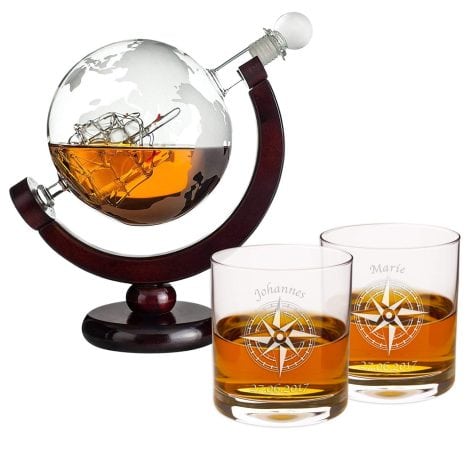 Whisky-Set: Globus Karaffe und 2 Gläser mit individueller Gravur für Männer | Originelles Geburtstagsgeschenk