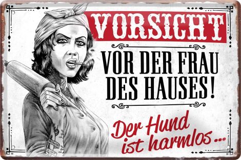 WOGEKA ART Retro Blechschild – Achtung vor der Ehefrau – humorvolles Geschenk für Geburtstag und Weihnachten – Dekoration 20×30 cm Vintage-Design Metall 1331.