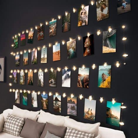 Litogo 10 Meter lange Lichterkette mit 100 LED-Fotoclips und 60 Klammern für batteriebetriebene DIY-Bilderwand. Ideal für Zimmer, Wohnzimmer, Weihnachten, Hochzeiten. Warmweißes Licht, inklusive 20 Nägel.