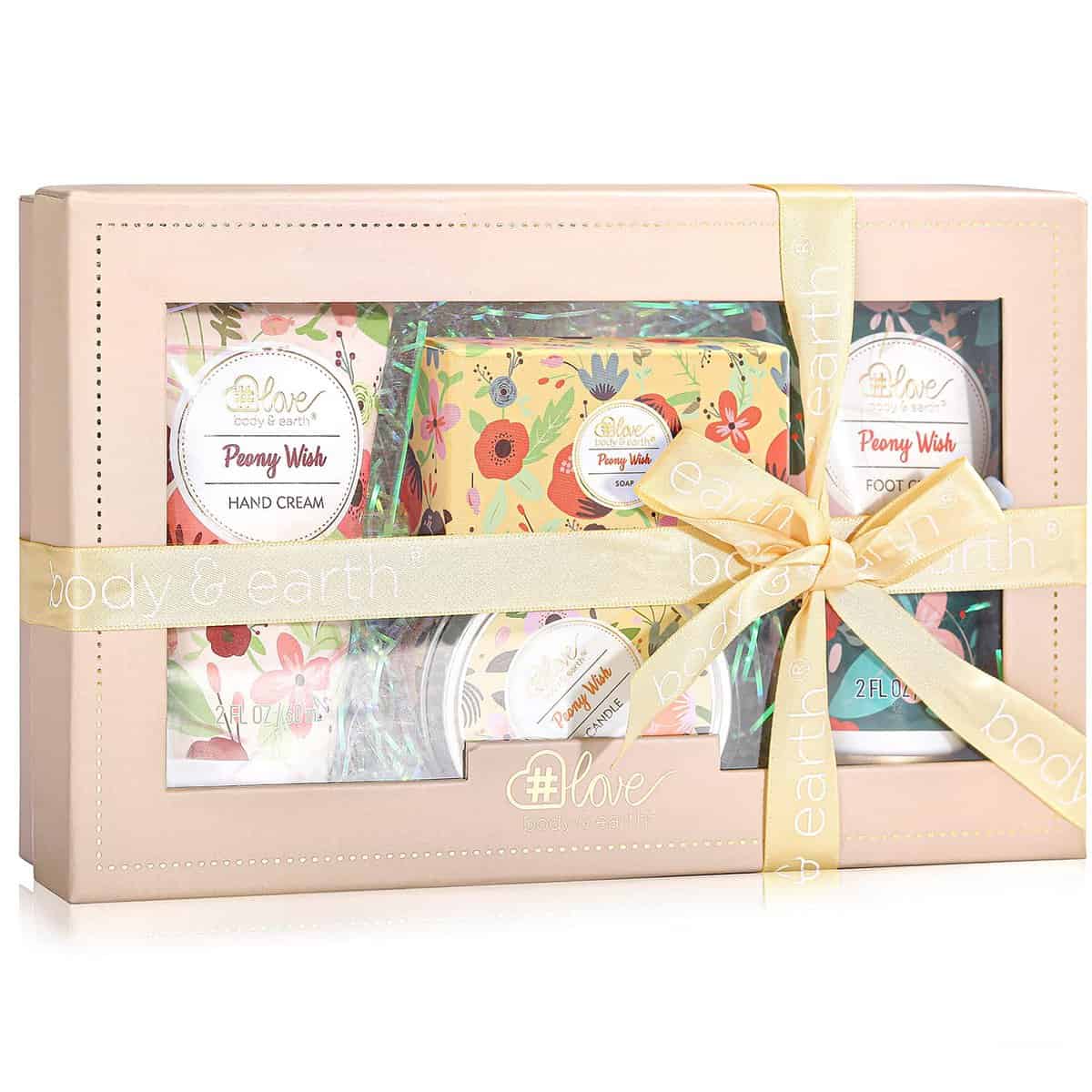 Body & Earth Love Duftkerze Handcreme Damen Geschenkset, 4-teilig. Pfingstrose Duft Geschenkbox, Duftgel, Handcreme, Fußcreme, Seife, Muttertagsgeschenk, Geburtstagsgeschenk