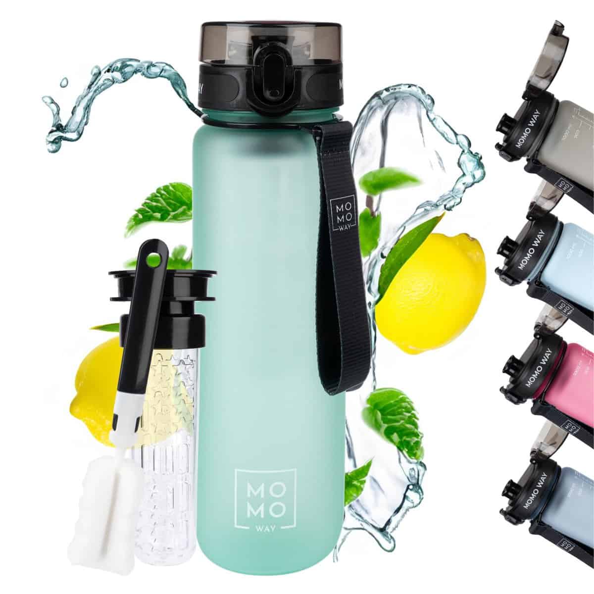 MOMO WAY Trinkflasche 1l, BPA-frei Tritan Wasserflasche, Wiederverwendbare Sportflasche für Schule, Sport, Fitness, Geschenk für Männer, Frauen und Kinder, Mint