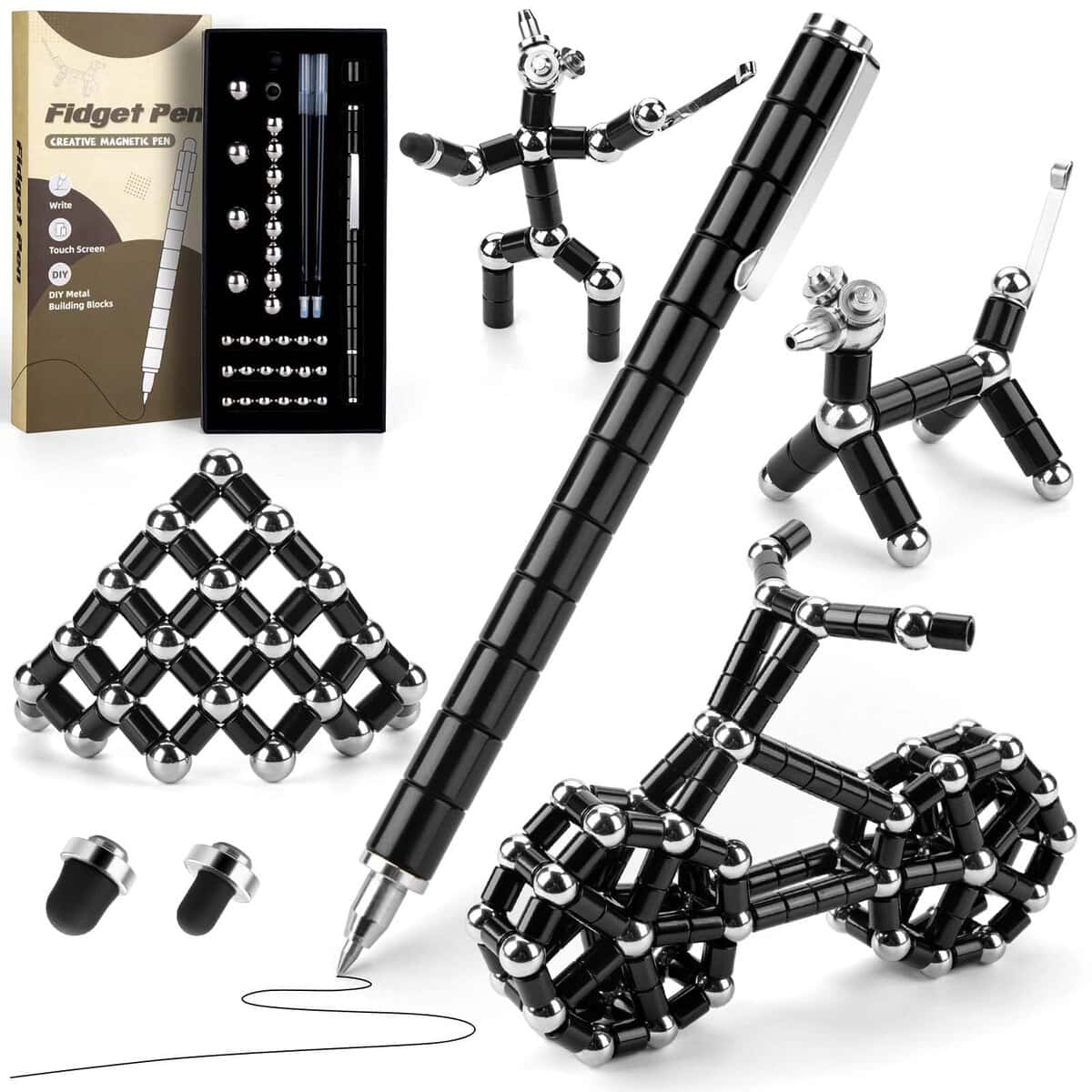 Tigerhu Fidget Pen, Magnetischer Kugelschreiber, Magnet Stift, Lustig Multifunktions Magnetstift, Stressabbau Druckkugelschreiber für Männer, Frauen, Kinder, Vatertagsgeschenk