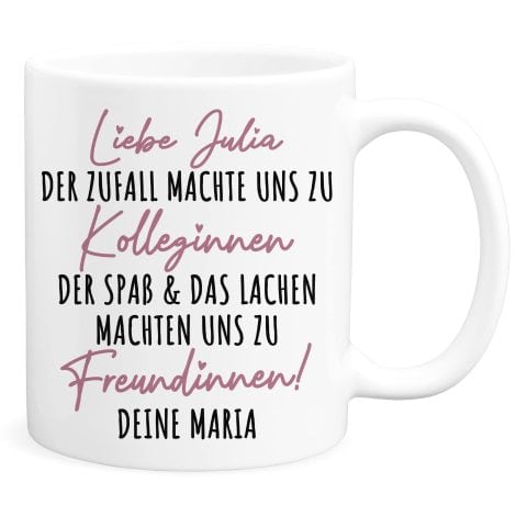 Personalisierte Freundinnen-Tasse: Der Zufall vereinte uns als Kolleginnen! Ideal als Abschieds- oder Geschenk!