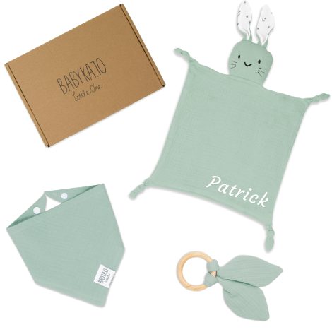 Personalisiertes Baby-Geschenkset: Schnuffeltuch, Beißring und Halstuch – Schönes Geschenk zur Geburt für Jungs und Mädchen!