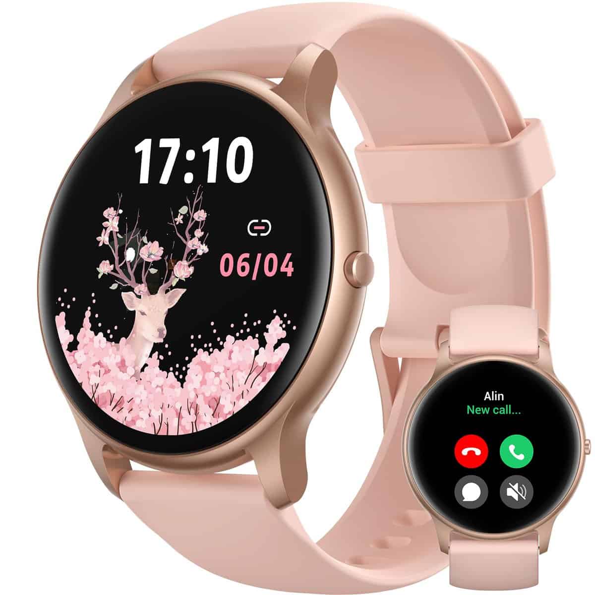 Parsonver Smartwatch Damen mit Telefonfunktion, Fitness-Tracker mit Herzfrequenz Schlafmonitor, 1.32" HD Fitnessuhr, IP68 Wasserdicht Runden Sportuhr, 100+ Sportmodi für Android iOS, Roségold, SPROD1