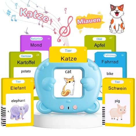 AHJ Sprichende Lernkarten Deutsch Englisch, Standard Deutsch-112 Karten, 224 Wörter, Lernspielzeug 2-6 Jahre, interaktives Spielzeug, Jungen Mädchen, Spielzeug Geschenk Kinder (Blau)