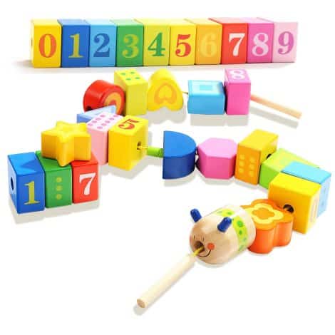 TOP BRIGHT Perlen Fädelspiel für 2 Jahre Mädchen und Jungen Geschenke, Holz Spielzeug Lernspielzeug für Kleinkinder 18 MonatePerlen-Fädelspiel für 2-jährige Mädchen und Jungen, Holz Lernspielzeug für Kleinkinder ab 18 Monaten.