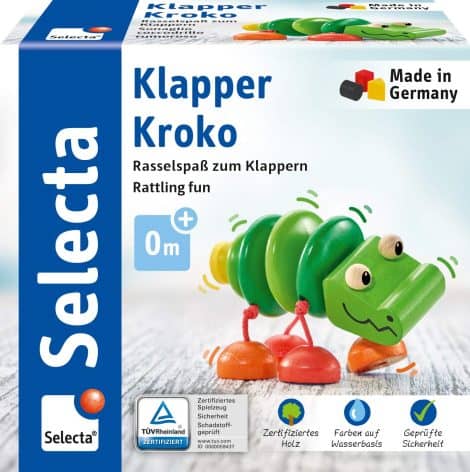 Selecta 61044 Klapper-Kroko, Spielzeug zum Greifen, 3 Monate bis 3 Jahre, 10 cm groß.