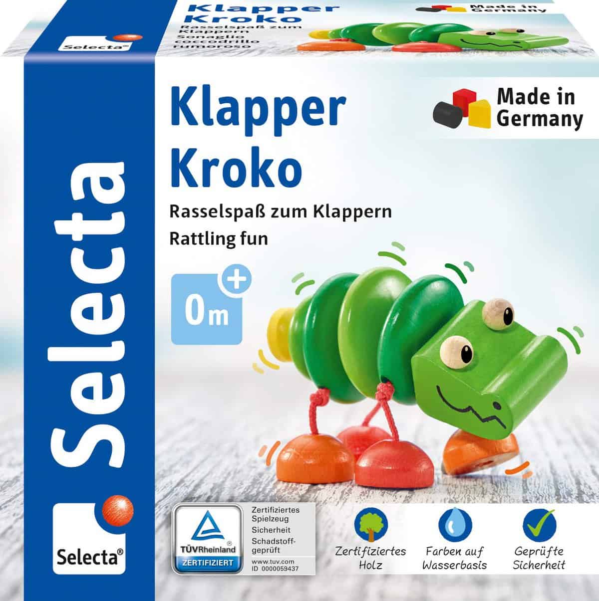 Selecta 61044 Klapper-Kroko, Greifspielzeug, 3 Monate to 3 Jahre,10 cm