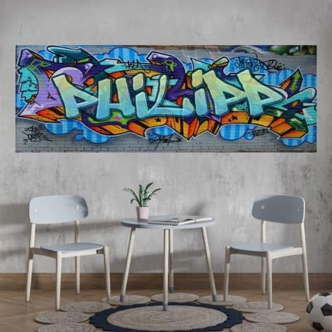 Personalisiertes Graffiti-Poster für Kinderzimmer und Teenager mit coolem Wandbild und individuellem Namen. Größe: B70xH25cm.