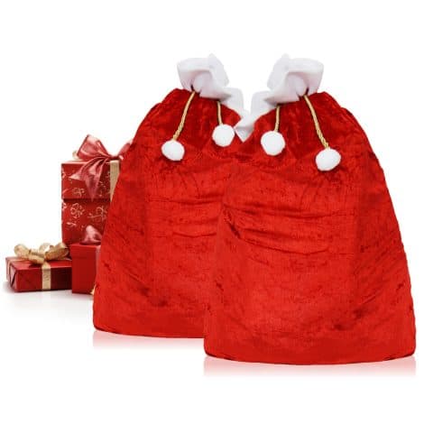 com-four® 2x Luxuriöse XXL Weihnachtstasche aus Samt mit Schnur und Bommeln – Geschenktasche für Weihnachten – Nikolaustasche für Weihnachtsmannkostüm & Dekoration (2 Stück – goldene Schnur)