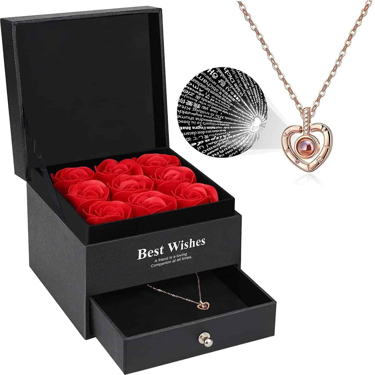 Ewige Rose Geschenkbox Geschenke für Frauen Weihnachten Handgemachte Konservierte Rose im Schmuck Geschenkbox Infinity Rosen Ewige Blume Geschenke für Mama Freundin Geburtstag Valentinstag Jahrestag