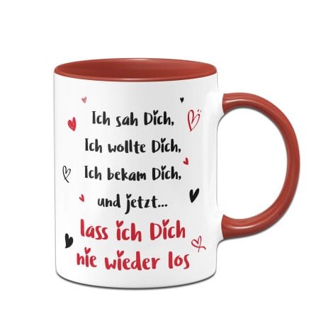 Tassenmanufaktur Liebevolle Tasse mit dem Spruch “Ich habe dich gesehen, ich wollte dich – ich liebe dich” Geschenk für Partner. (Rot)