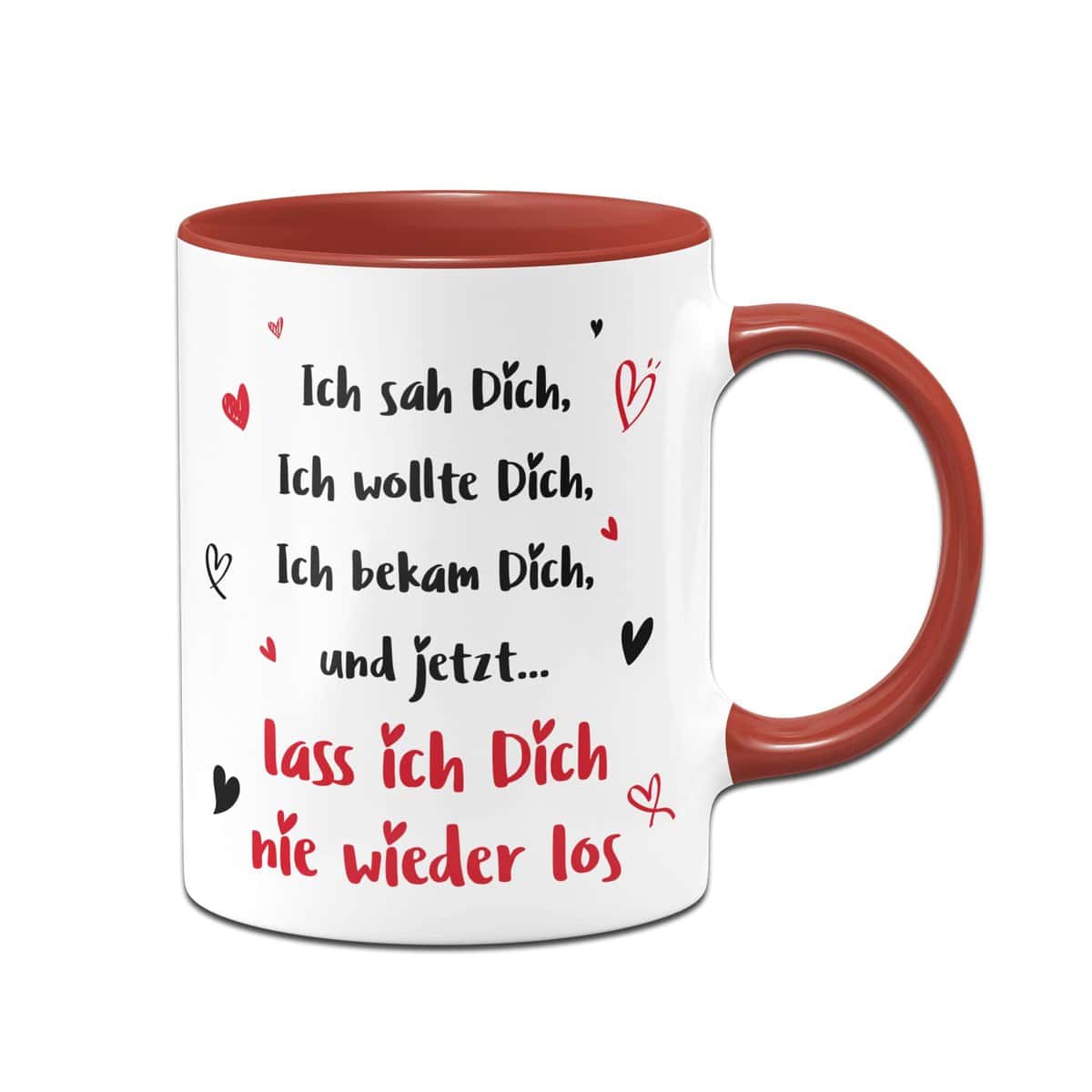 Tassenbrennerei Liebes Tasse mit Spruch Ich SAH Dich, Ich wollte Dich - Ich Liebe Dich Geschenk für Freund, Freundin (Rot)