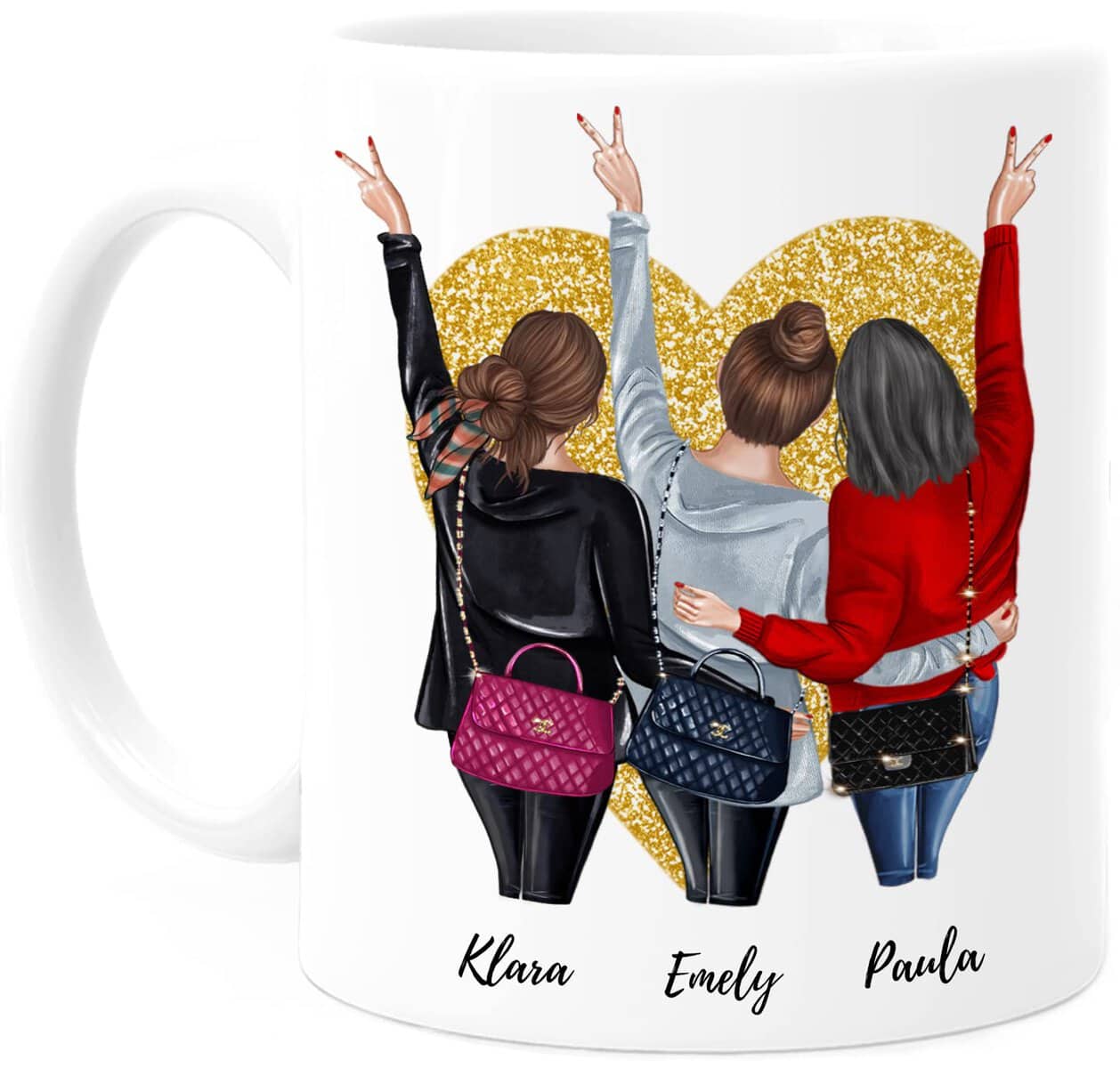 Tassenliebling® - Personalisierte Tasse (3 Freundinnen) mit Spruch selbst gestalten, individuelles Geschenk für beste Freundinnen, BFF, Kollegin & Arbeitskollegin