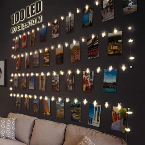 LED Fotoclips Lichterkette für Raumdekoration, Litogo 10M 100LED Lichterkette mit 60 Klammern für Fotos, batteriebetrieben, ideal für Wohnzimmer, Weihnachten, Hochzeiten.