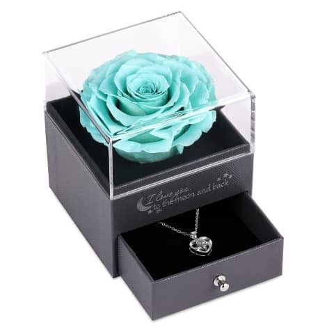 Echte Blau-Rose mit “Ich liebe Dich” Halskette in 100 Sprachen: Perfektes Geschenk für Mütter und Freundinnen!