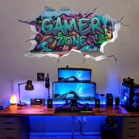 TOARTI 3D Spiel Wanddekoration, Wandtattoo für Jungenzimmer, blau-violettes Gamer Poster, Gaming Wandbild für Schlafzimmer, Wandtattoo für Teenager, Videospiel Wandsticker zur Jugendzimmerdekoration.