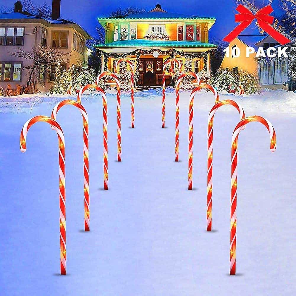 10 Stück Weihnachten LED Zuckerstangen Lichterketten, Rot weiss Außenbeleuchtung, Weihnachtsbeleuchtung LED Gartenleuchte Stangen Zuckerstangenstäbe für Außendekoration Weihnachten Dekoration