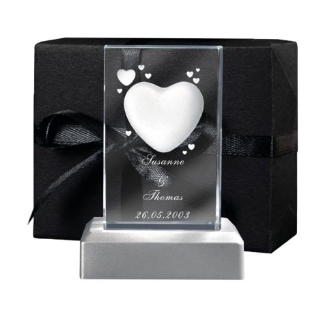 LOOXIS Personalisierte 3D Herzgravur im Glas mit verschiedenen Motiven, Namen und Wunschtexten – Perfekte Geschenkidee für Weihnachten, Valentinstag und Jahrestag. Für Partner, Frauen, Männer. Inklusive LED-Leuchtsockel.