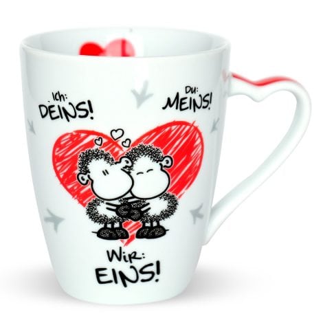 SHEEPWORLD Becher “Liebe ist das Gefühl, wenn Du meins bist und ich Deins bin” | Romantisches Geschenk zum Valentinstag | Porzellan Becher | Herzmotiv | 45183