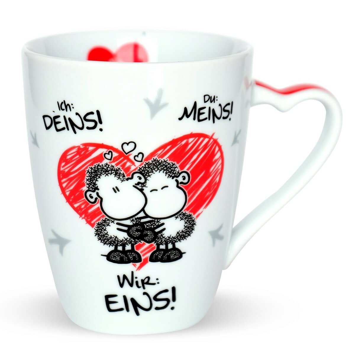 SHEEPWORLD Tasse „Ich Deins, Du meins, Wir eins“ | Tasse für Kaffee und Tee. Tasse mit Spruch, perfekt als Geschenkidee zum Valentinstag | Porzellan Kaffeetasse | Herztasse | 45183