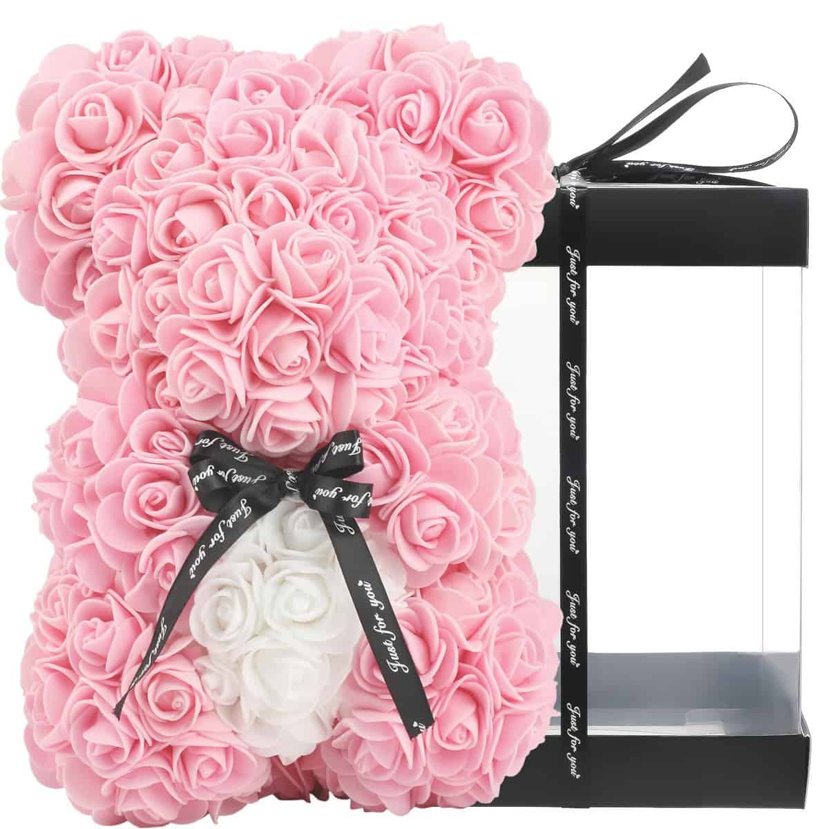 UYKJKWRT Rose Bär, Rosenbär Geschenk für Frauen, Rot Rosenblumenbär mit Geschenkbox, Romantisch Rosen Teddybär Geschenk für Sie, Weihnachten, Valentinstag, Geburtstag, Muttertag, Jubiläum, Hochzeit