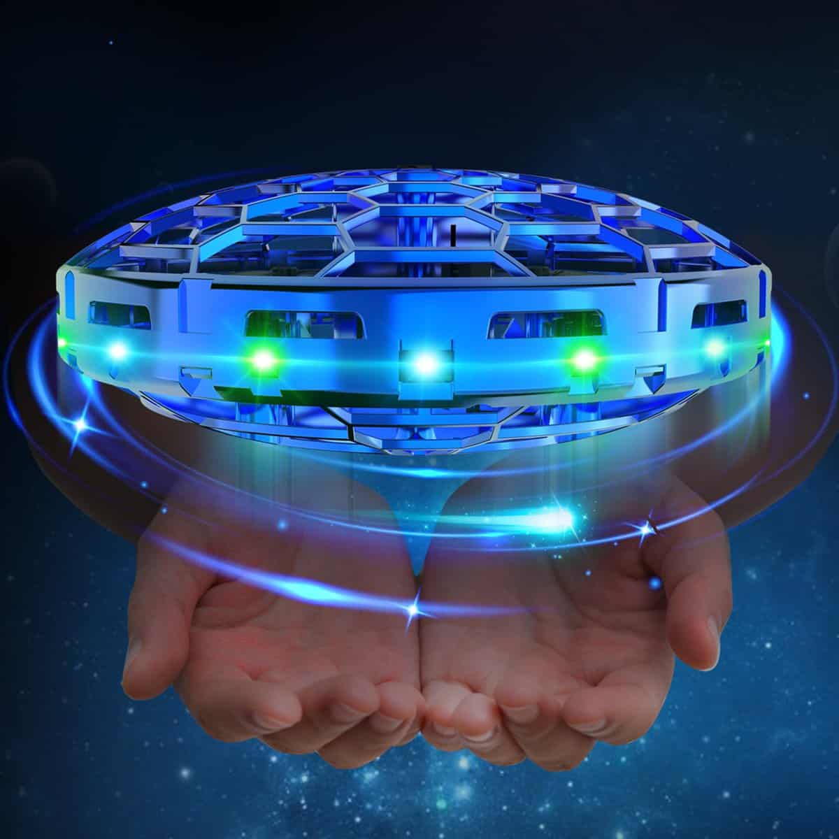 semai Fliegendes Spielzeug, Mini UFO Drohne Fliegender Ball, Handgesteuerter Hover Flying Ball mit 360°Rotierenden & LED Licht, Indoor Outdoor Geschenke für Kinder Jungen Mädchen 6-12 Jahre, Blau