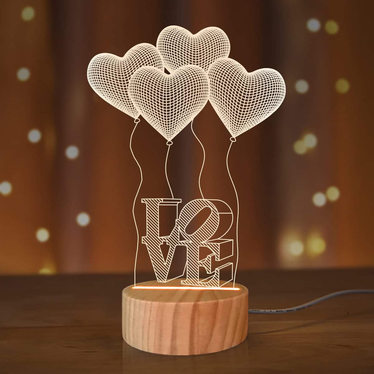 I Love You Gifts 3D-Illusions-Nachtlicht, romantisches Schlafzimmer-Nachtlicht in warmen Farben, Holz, handgefertigt, für Jungen, Mädchen, Freunde, Eltern…