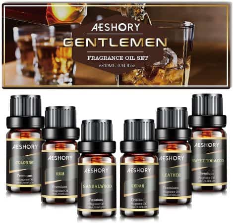 Aromen für Männer: Naturreine ätherische Öle 6x10ml – Sandelholz, Zeder, Leder, süßer Tabak, Lorbeer-Rum, Köln.