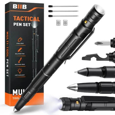 Geschenkideen für Männer: Multifunktionaler Stift mit taktischer Ausstattung, ideal für Väter zu Weihnachten oder Geburtstag.