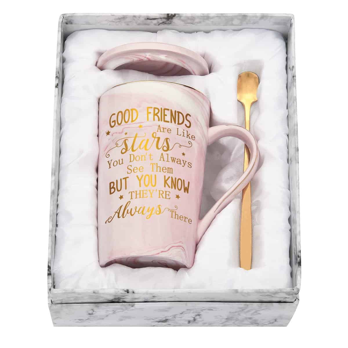 Joymaking Tasse Geschenk beste Freundin Geburtstag Freundschaft, personalisiert Tasse für beste Freundin - Good friends are like stars - 400ml rosa Tasse, aus Keramik